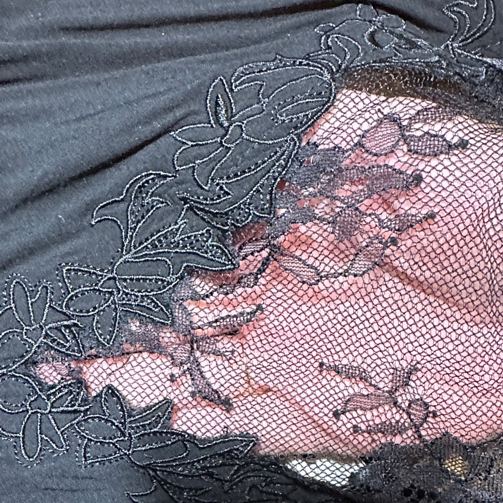 Natural Life Black Lace Yoke Maxi Dress Boho Tiered Sundress Adjustable Straps L - Picture 4 of 11